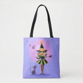 Halloween Magic Green Hair Witch Tote Bag