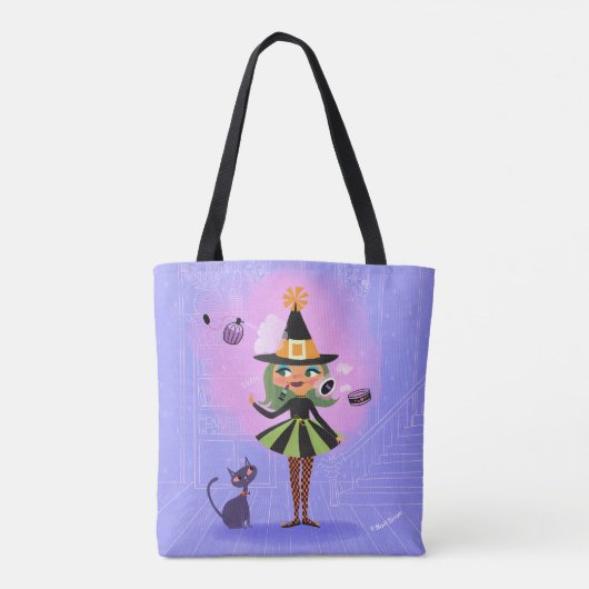 Halloween Magic Green Hair Witch Tote Bag (Achterkant)