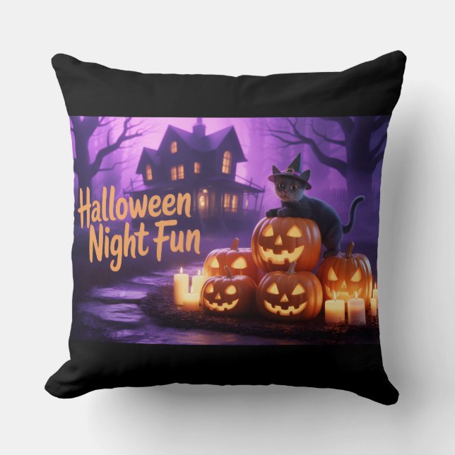 Halloween Magic-Schattig Cats & Flickering Pumpkin Kussen (Voorkant)