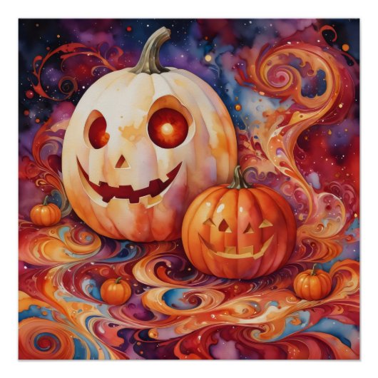 Halloween Magic: Swirls & Glowing Pumpkins Perfect Poster (Voorkant)