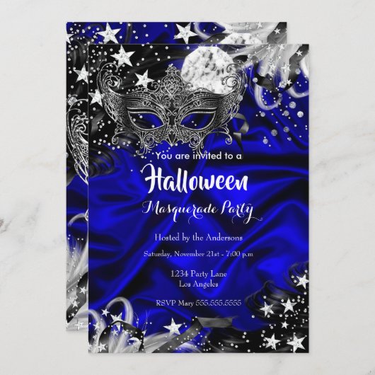 Halloween Magical Night Masquerade Party blue Kaart (Voorkant / Achterkant)