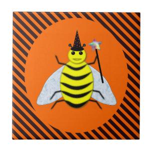 Halloween magie Bijen heks Oranje en zwarte strepe Tegeltje