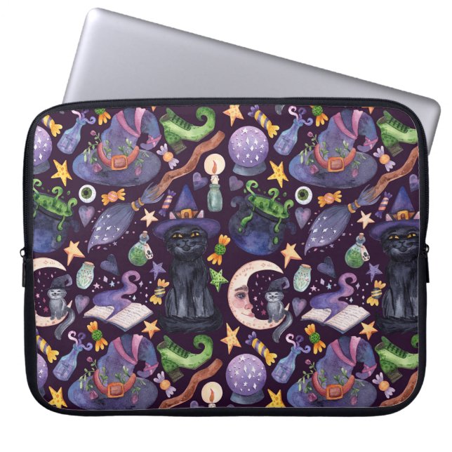 Halloween magie: donker handgetekend patroon. laptop sleeve (Voorkant)