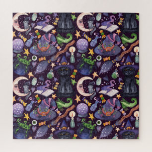 Halloween magie: donker handgetekend patroon. legpuzzel