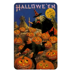  Halloween Magnet met heks en pompoenen Magneet
