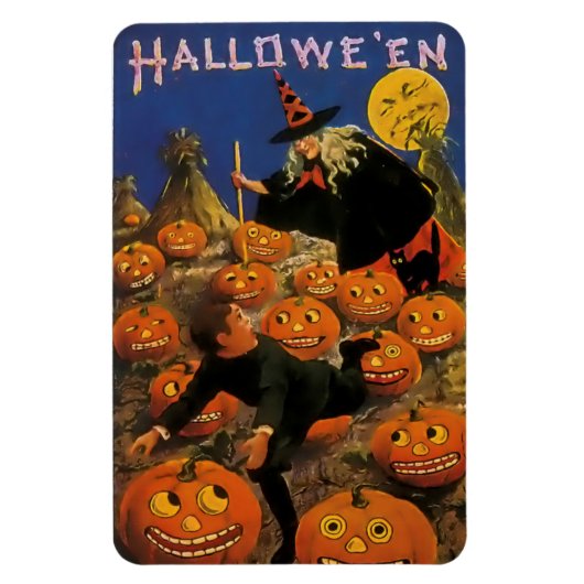 Halloween Magnet met heks en pompoenen Magneet (Verticaal)