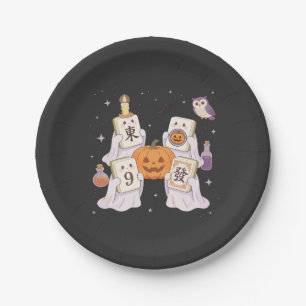 Halloween Mahjong Geesten met Griezeltjes Tegels Papieren Bordje