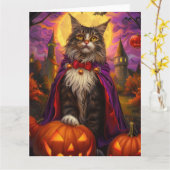 Halloween Maine Coon Cat Vampire Pumpkins eng Kaart (Gele Bloem)