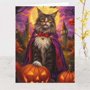 Halloween Maine Coon Cat Vampire Pumpkins eng Kaart