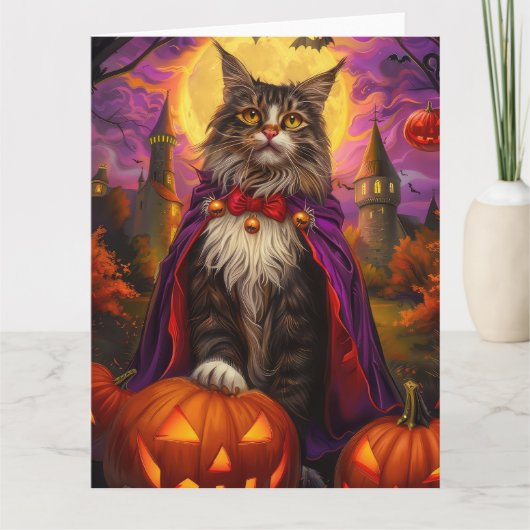Halloween Maine Coon Cat Vampire Pumpkins eng Kaart (Voorkant)