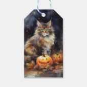 Halloween Maine Coon Cat with Pumpkins Scary Cadeaulabel (Voorkant)