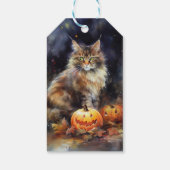 Halloween Maine Coon Cat with Pumpkins Scary Cadeaulabel (Achterkant)