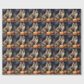 Halloween Maine Coon Cat with Pumpkins Scary Cadeaupapier (Vlak)