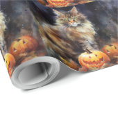 Halloween Maine Coon Cat with Pumpkins Scary Cadeaupapier (Rol Hoek)