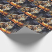Halloween Maine Coon Cat with Pumpkins Scary Cadeaupapier (Hoek)
