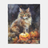 Halloween Maine Coon Cat with Pumpkins Scary Fleece Deken (Voorkant)
