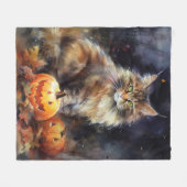 Halloween Maine Coon Cat with Pumpkins Scary Fleece Deken (Voorkant (Horizontaal))