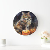 Halloween Maine Coon Cat with Pumpkins Scary Grote Klok (Huis)