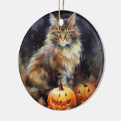 Halloween Maine Coon Cat with Pumpkins Scary Keramisch Ornament (Links)