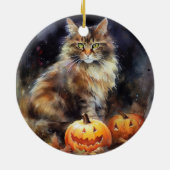 Halloween Maine Coon Cat with Pumpkins Scary Keramisch Ornament (Achterkant)
