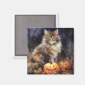 Halloween Maine Coon Cat with Pumpkins Scary Magneet (Voorkant / Achterkant)