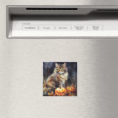 Halloween Maine Coon Cat with Pumpkins Scary Magneet (Insitu (Vaatwasser))