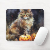 Halloween Maine Coon Cat with Pumpkins Scary Muismat (Met muis)