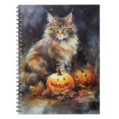 Halloween Maine Coon Cat with Pumpkins Scary Notitieboek (Voorkant)