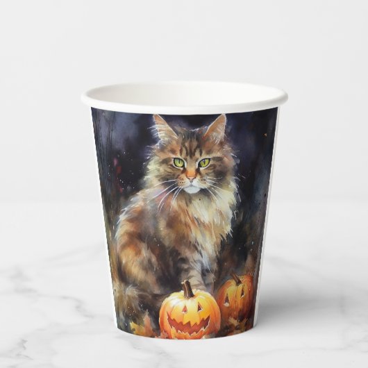 Halloween Maine Coon Cat with Pumpkins Scary Papieren Bekers (Achterkant)