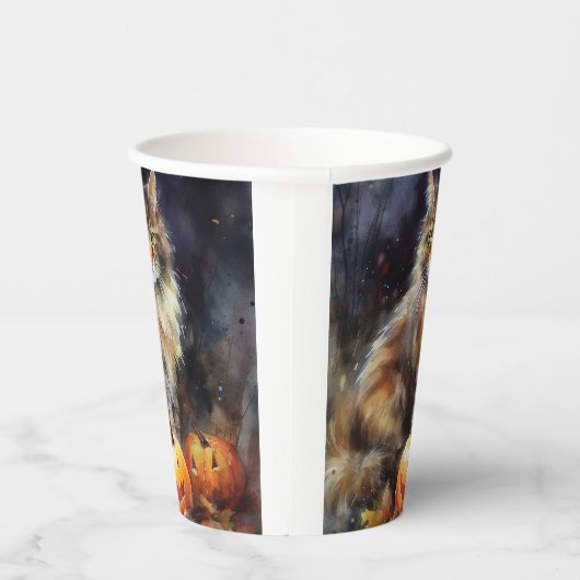 Halloween Maine Coon Cat with Pumpkins Scary Papieren Bekers (Rechts)