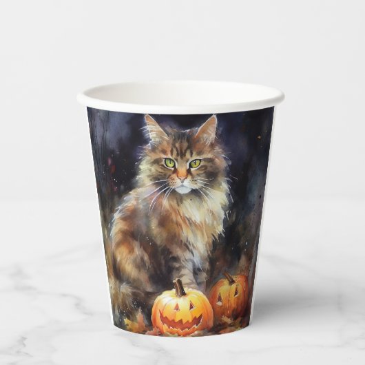 Halloween Maine Coon Cat with Pumpkins Scary Papieren Bekers (Voorkant)
