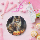 Halloween Maine Coon Cat with Pumpkins Scary Papieren Bordje (Feest)