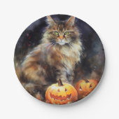 Halloween Maine Coon Cat with Pumpkins Scary Papieren Bordje (Voorkant)