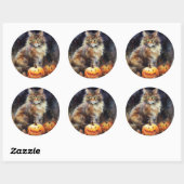 Halloween Maine Coon Cat with Pumpkins Scary Ronde Sticker (Vel)