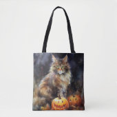 Halloween Maine Coon Cat with Pumpkins Scary Tote Bag (Voorkant)