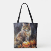 Halloween Maine Coon Cat with Pumpkins Scary Tote Bag (Achterkant)