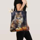 Halloween Maine Coon Cat with Pumpkins Scary Tote Bag (Dichtbij)