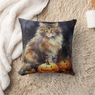 Halloween Maine Coon Kat Met Pompoenen Griezelen Kussen