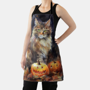 Halloween Maine Coon Kat Met Pompoenen Griezelen Schort