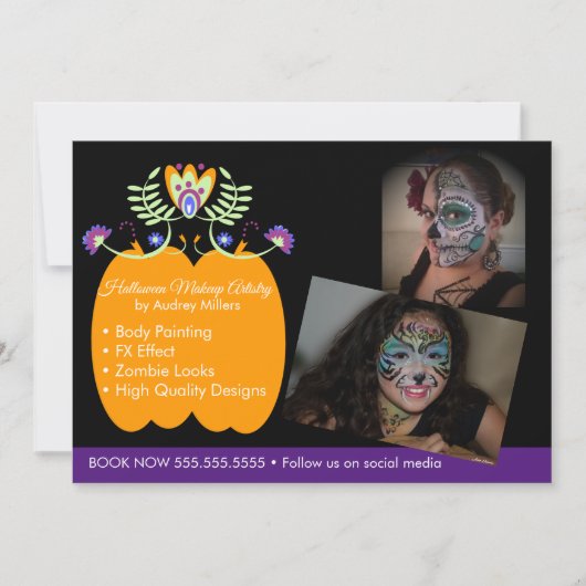 Halloween Makeup Artist Booking Business Feestdagenkaart (Voorkant)