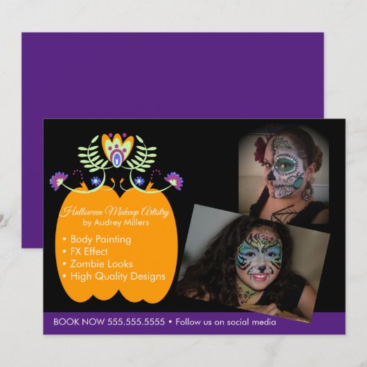 Halloween Makeup Artist Booking Business Feestdagenkaart (Voorkant / Achterkant)