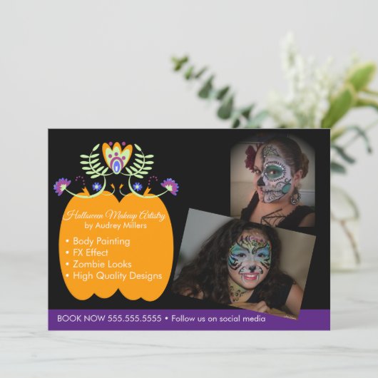 Halloween Makeup Artist Booking Business Feestdagenkaart (Staand voorkant)