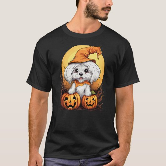 Halloween Maltese Dog Pumpkin T-shirt (Voorkant)