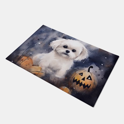 Halloween Maltese met pompoenen eng Deurmat (Schuin)