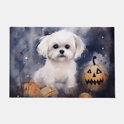 Halloween Maltese met pompoenen eng Deurmat (Voorkant)