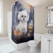 Halloween Maltese met pompoenen eng Douchegordijn (In situ)