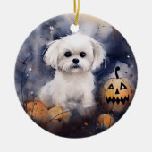 Halloween Maltese met pompoenen eng Keramisch Ornament (Voorkant)