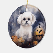 Halloween Maltese met pompoenen eng Keramisch Ornament (Links)