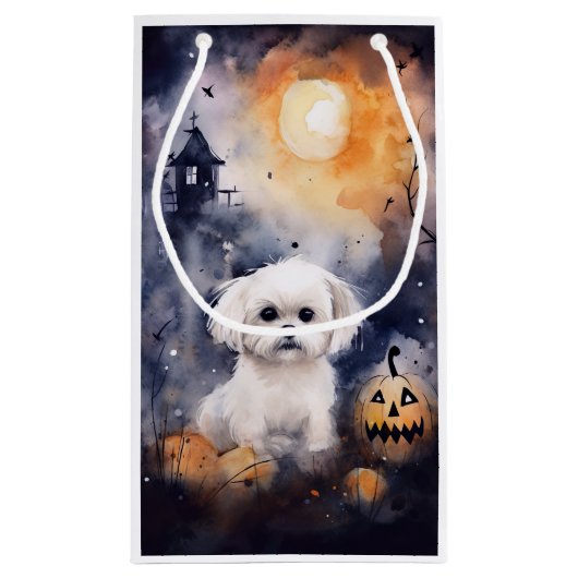 Halloween Maltese met pompoenen eng Klein Cadeauzakje (Achterkant)