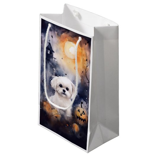 Halloween Maltese met pompoenen eng Klein Cadeauzakje (Voorkant Gekanteld)